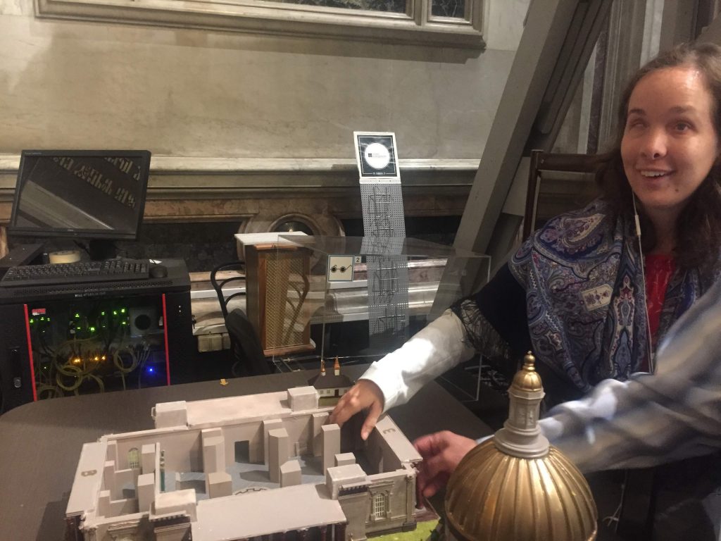 Laurel on a special tour inside St. Isaac's Cathedral. She is touching a tactile 3-D replica.